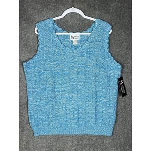 Maggie Sweet Sleeveless Knit Sweater Womens Size‎ 2X Blue White Scalloped Edge